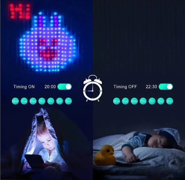 Smart LED Curtain Lights with Bluetooth, Music Sync, Custom Patterns & Text, RGB Colors