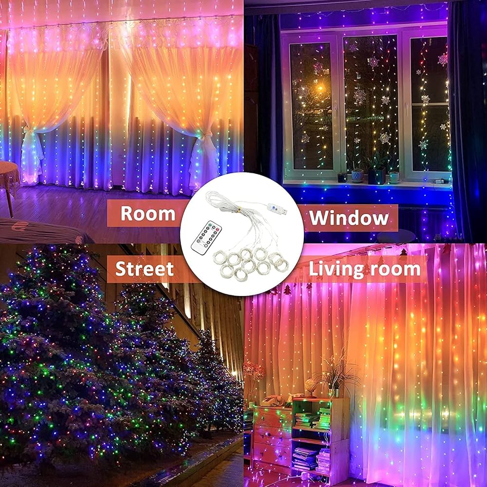 Smart LED Curtain Lights with Bluetooth, Music Sync, Custom Patterns & Text, RGB Colors