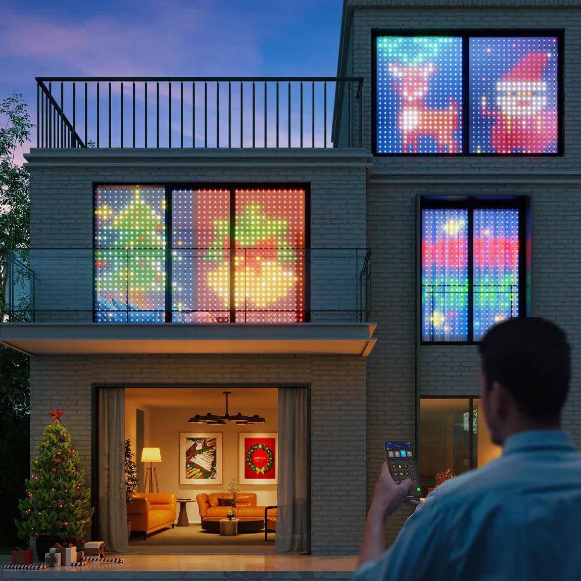 Smart LED Curtain Lights with Bluetooth, Music Sync, Custom Patterns & Text, RGB Colors